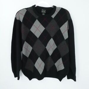 Jos. A. Bank Sweater Mens Extra Large Black Argyle‎ Lambswool Preppy Academia